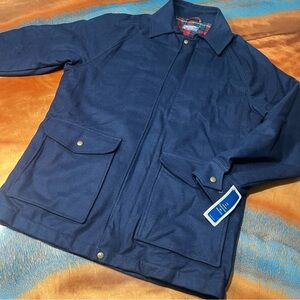 Vintage Pendleton Navy Wool plaid lined Coat size medium NOS made in USA